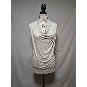 The Limited Women's Gray Drape Cowl Neck Top Faux‎ Leather Shoulders Size Medium